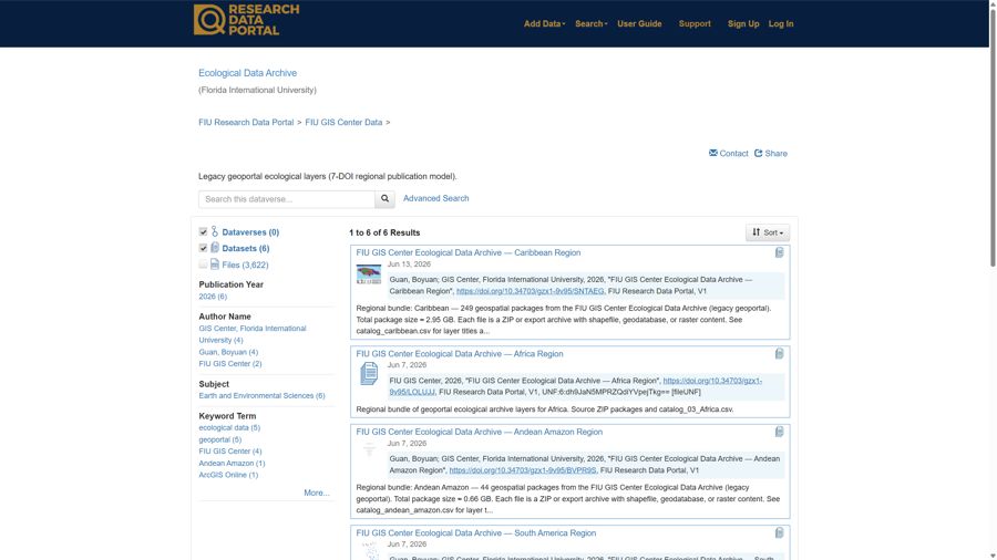 Screenshot of Ecological Data Archive