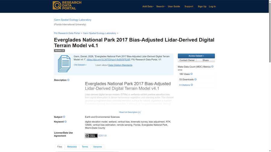 Screenshot of Everglades DTM FAIR Publication